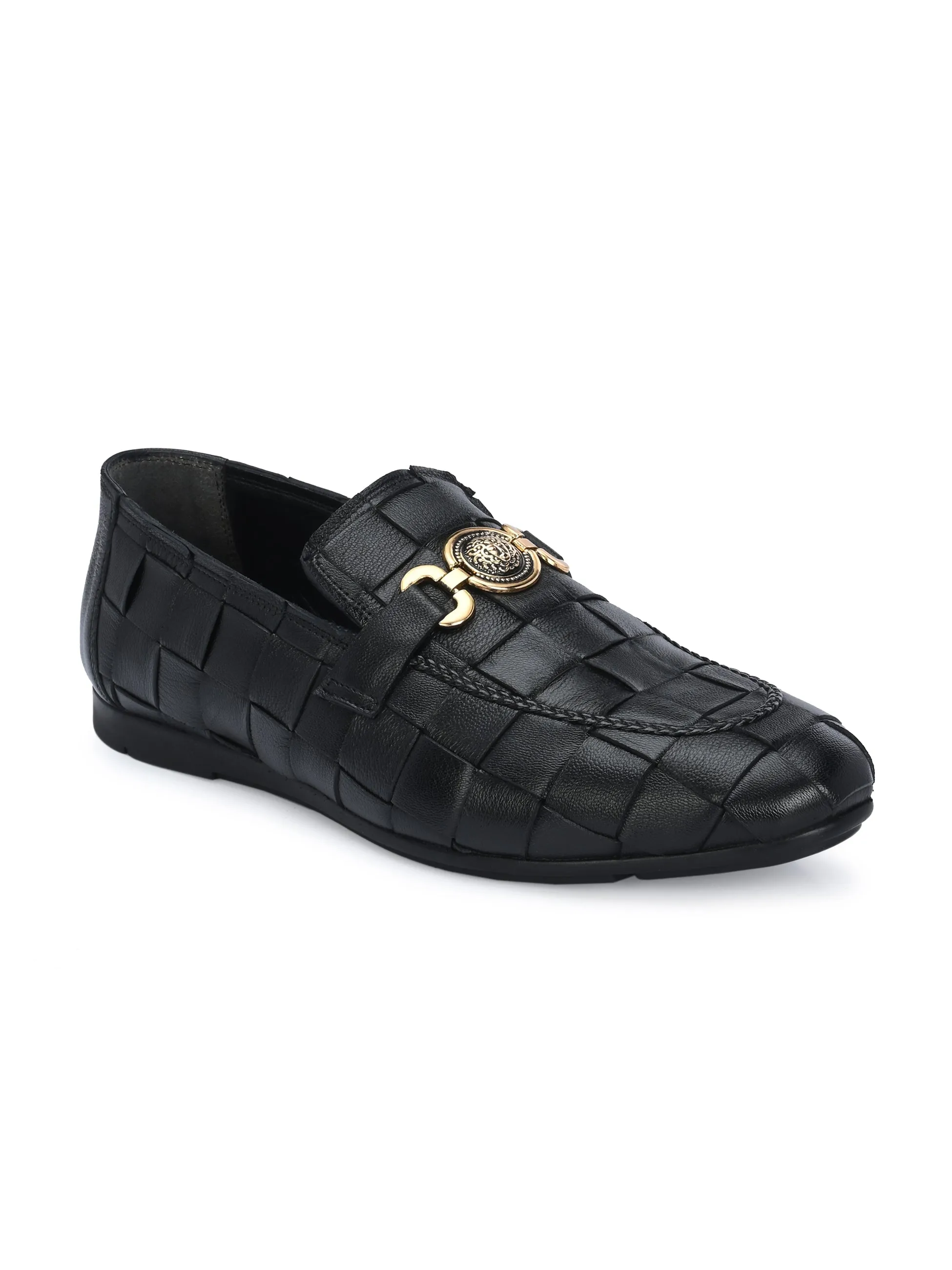 HITZ4928 Men's Black Leather Party Wear Slip-On Shoes