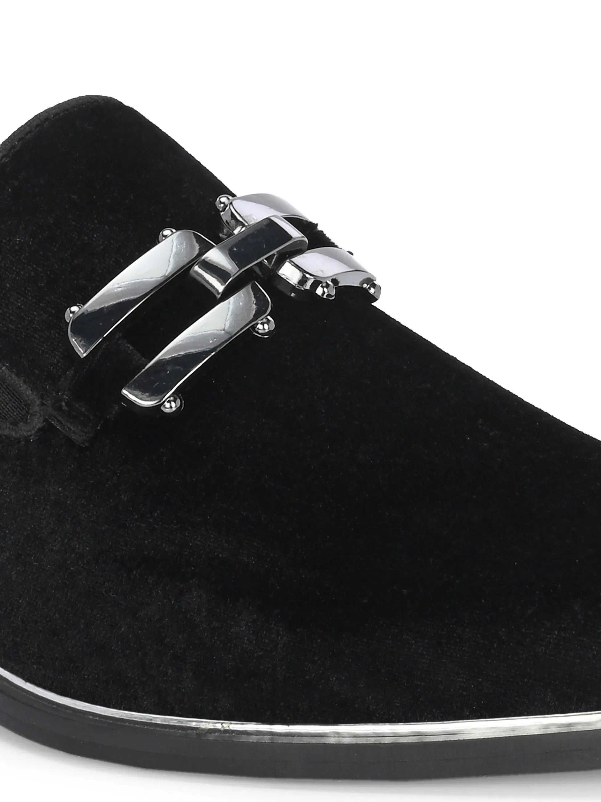 HITZ6802 Men's Black Leather Party Wear Slip-On Shoes