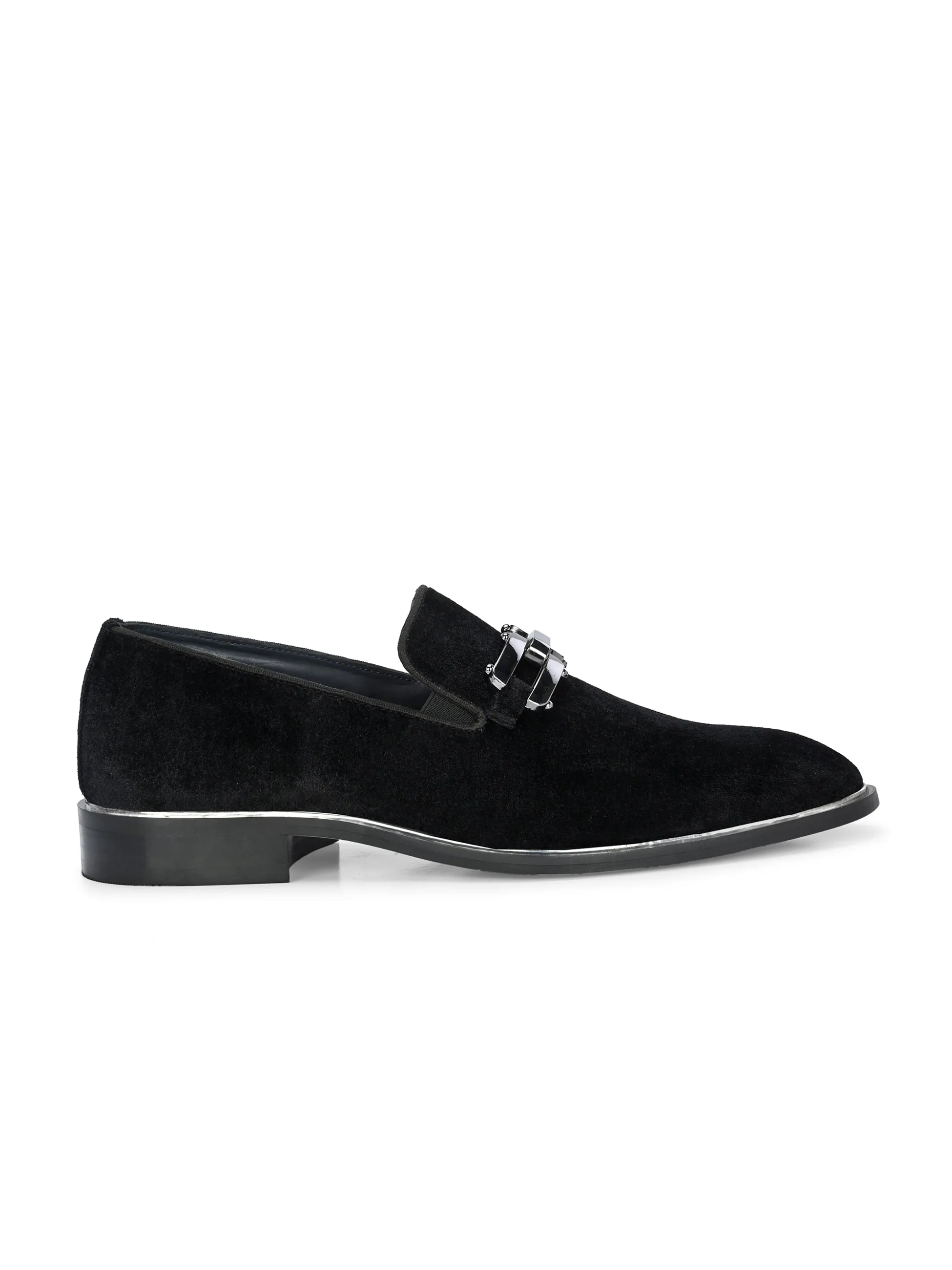 HITZ6802 Men's Black Leather Party Wear Slip-On Shoes