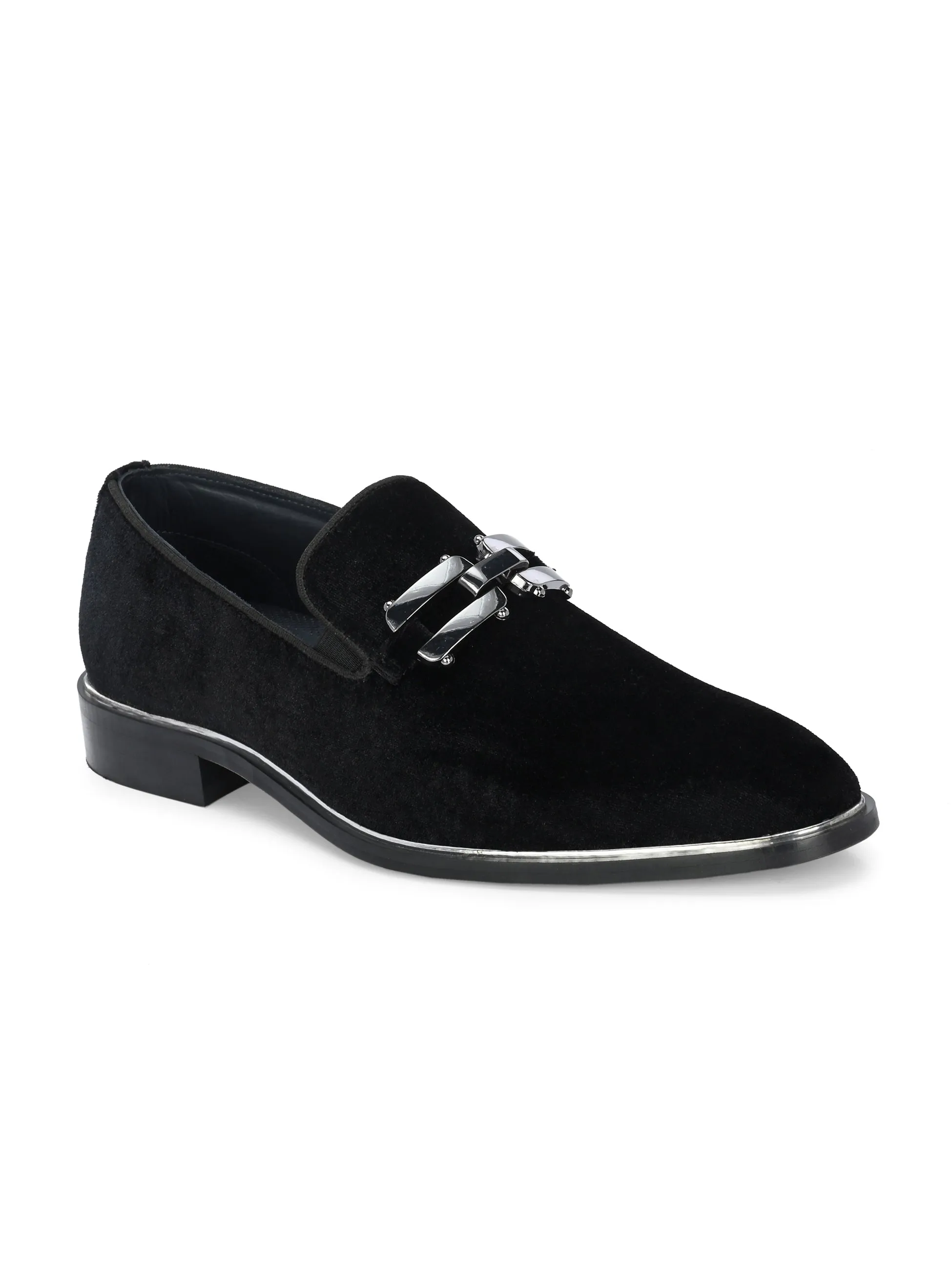 HITZ6802 Men's Black Leather Party Wear Slip-On Shoes