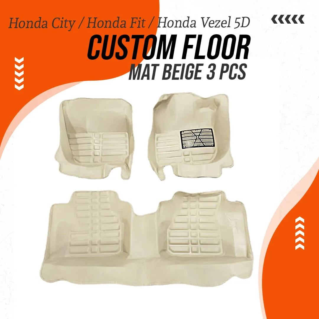 Honda City / Honda Fit / Honda Vezel 5D Custom Floor Mat Beige 3 Pcs - Car Interior Mats - 2008-2020