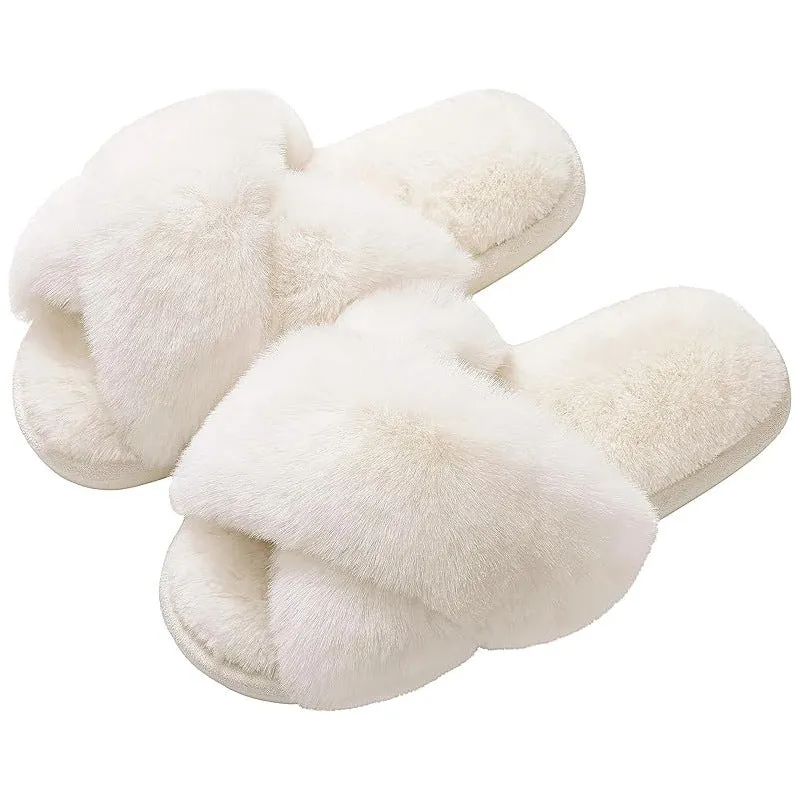 Hot-Selling Cross-Strap Non-Slip Thick Sole Fuzzy Winter Slippers Shoes