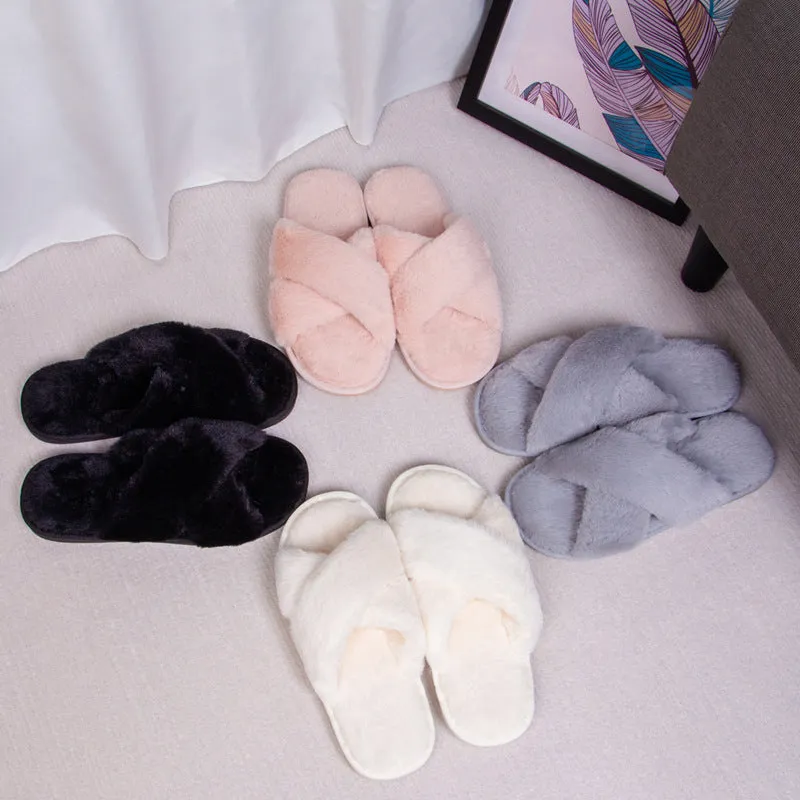 Hot-Selling Cross-Strap Non-Slip Thick Sole Fuzzy Winter Slippers Shoes