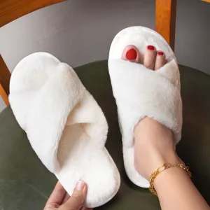 Hot-Selling Cross-Strap Non-Slip Thick Sole Fuzzy Winter Slippers Shoes