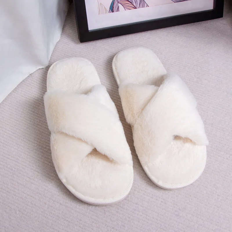 Hot-Selling Cross-Strap Non-Slip Thick Sole Fuzzy Winter Slippers Shoes