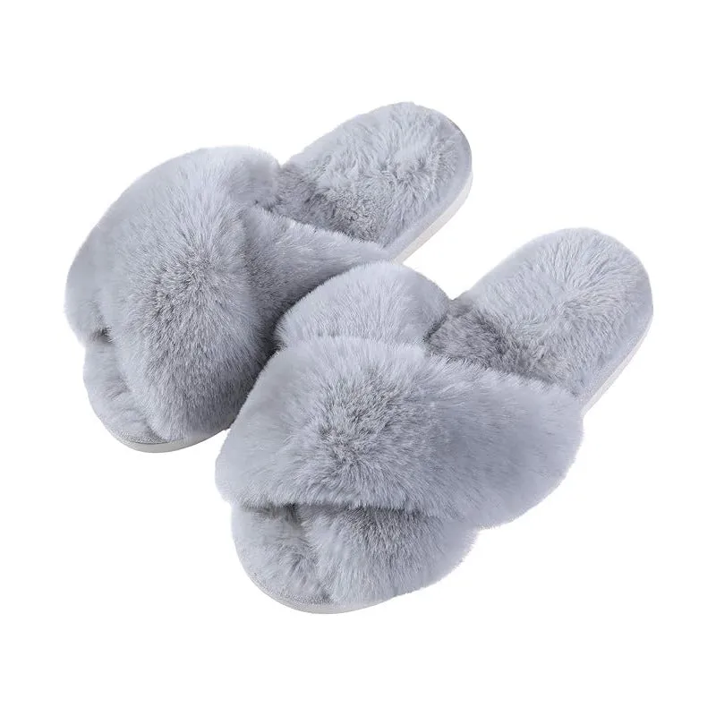 Hot-Selling Cross-Strap Non-Slip Thick Sole Fuzzy Winter Slippers Shoes