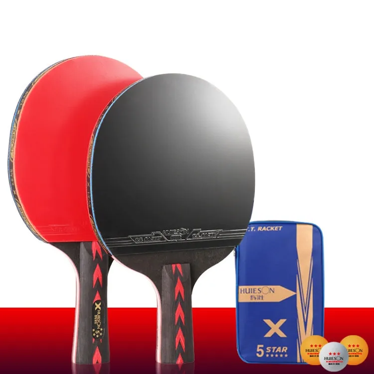 HUIESON HS-CPPX5 Five Stars Carbon Fiber Double-sided Reverse Adhesive Table Tennis Training Racket Set, Specification: Hand-shake Grip   Pen Hold Grip Racket