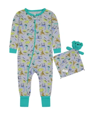 Infant Boys Little Dino Zip-Front Coverall Pajama