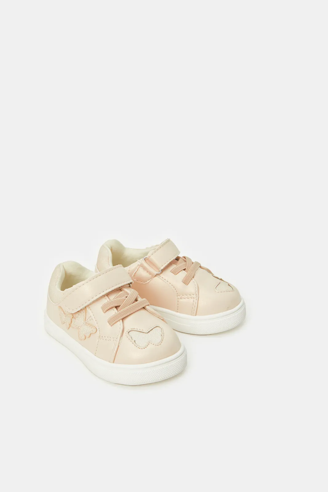 Infant Girls Beige Velcro Strap Sneakers