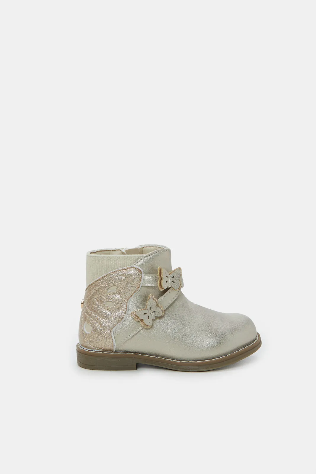 Infant Girls Cream Butterfly Ankle Boots