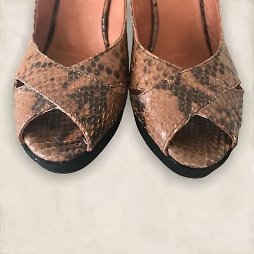 Jones Bootmaker Snake Print Leather Open Toe Slingback Shoes EU 38 UK 5