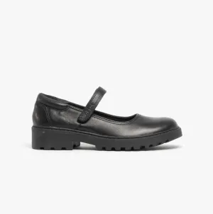 JR CASEY Girls Matte Black Leather School Shoes