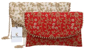 Kuber Industries Handcrafted 2 Pieces Embroidered Clutch Bag