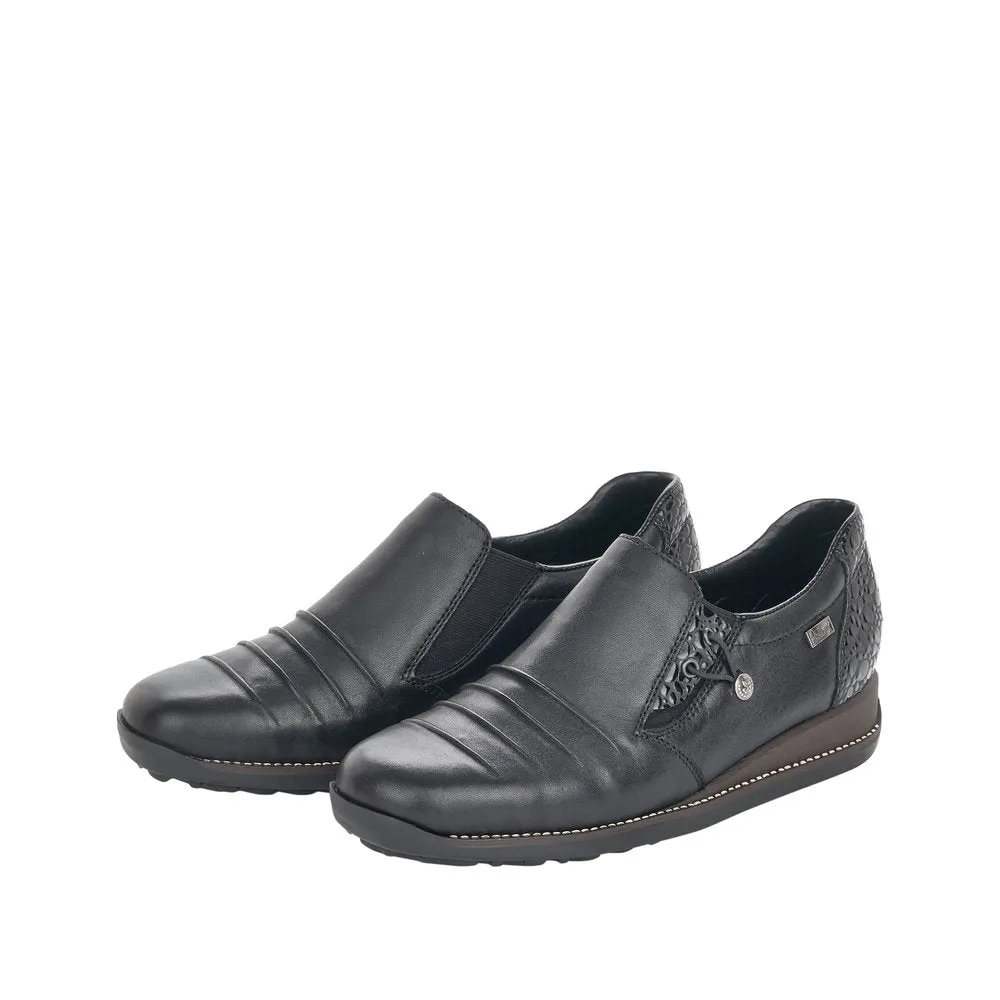 Ladies Rieker Black Leather Shoes 44254-00 Water Repellent sale