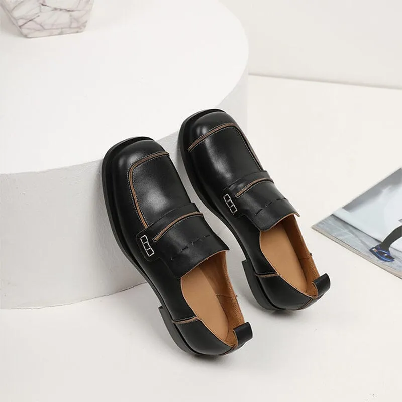 Leather Penny Loafers for Women in Black