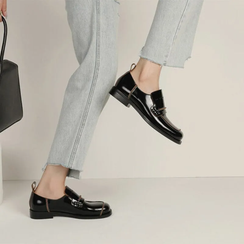 Leather Penny Loafers for Women in Black