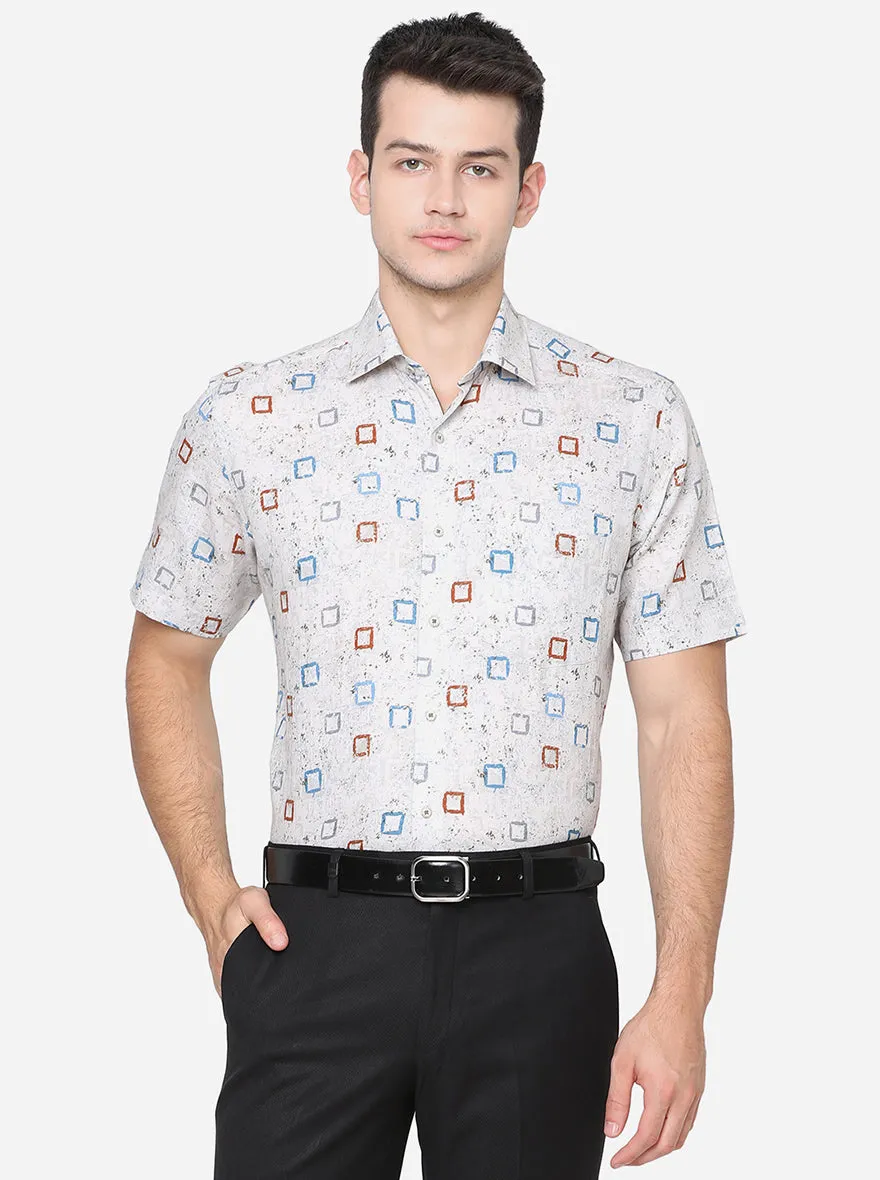 Light Grey & Blue Printed Slim Fit Party Wear Shirt | JB Studio