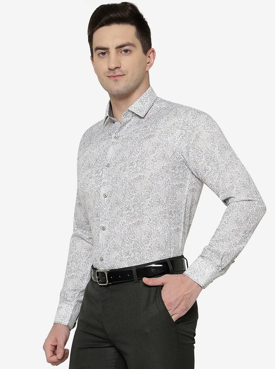 Light Grey Printed Slim Fit Party Wear Shirt | JB Studio