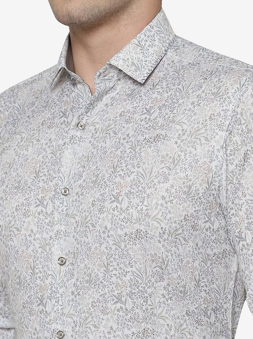 Light Grey Printed Slim Fit Party Wear Shirt | JB Studio