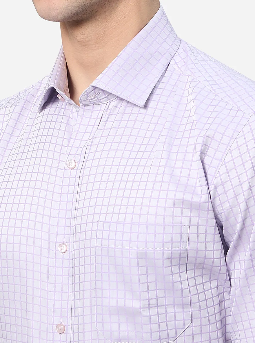 Light Purple Checked Regular Fit Formal Shirt | Greenfibre