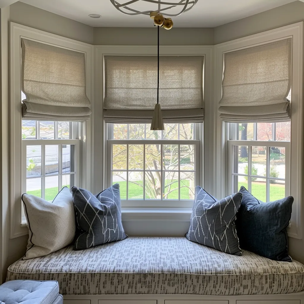 Linen Roman Shades for Bay Window - Lined or Unlined