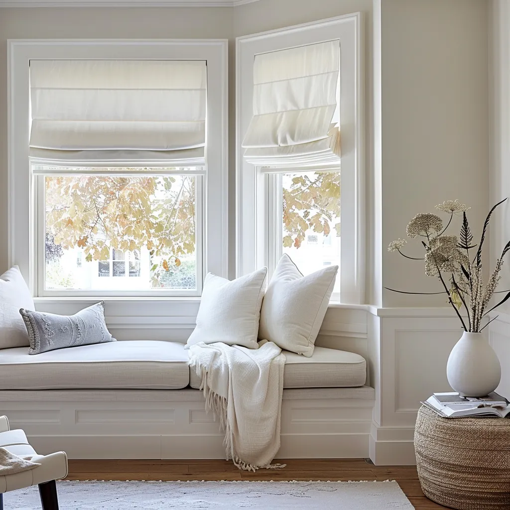 Linen Roman Shades for Bay Window - Lined or Unlined