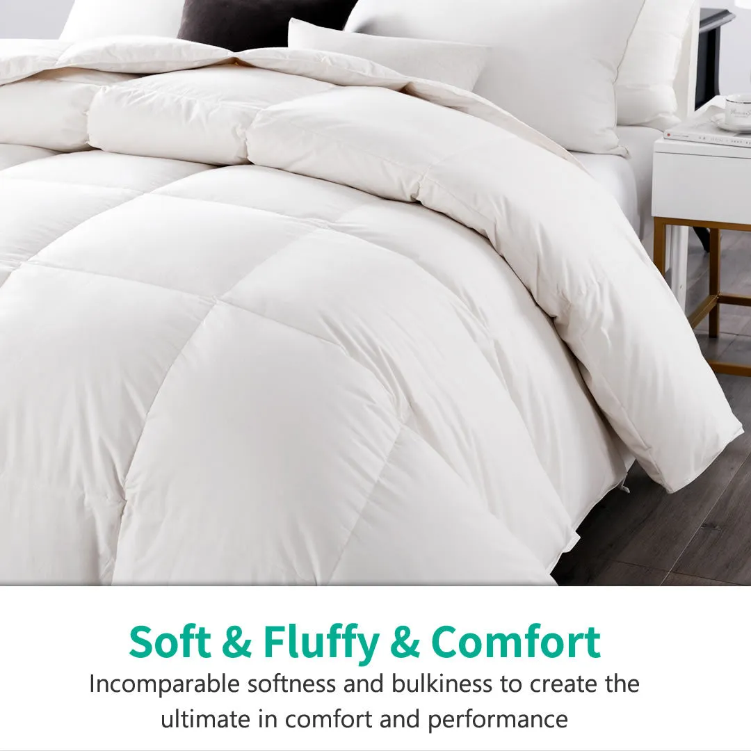 Luxury 100% Organic Cotton Goose Feathers Down Comforter -Lightweight, All-season, and Winter-weight 750FP Down Duvet Insert Available