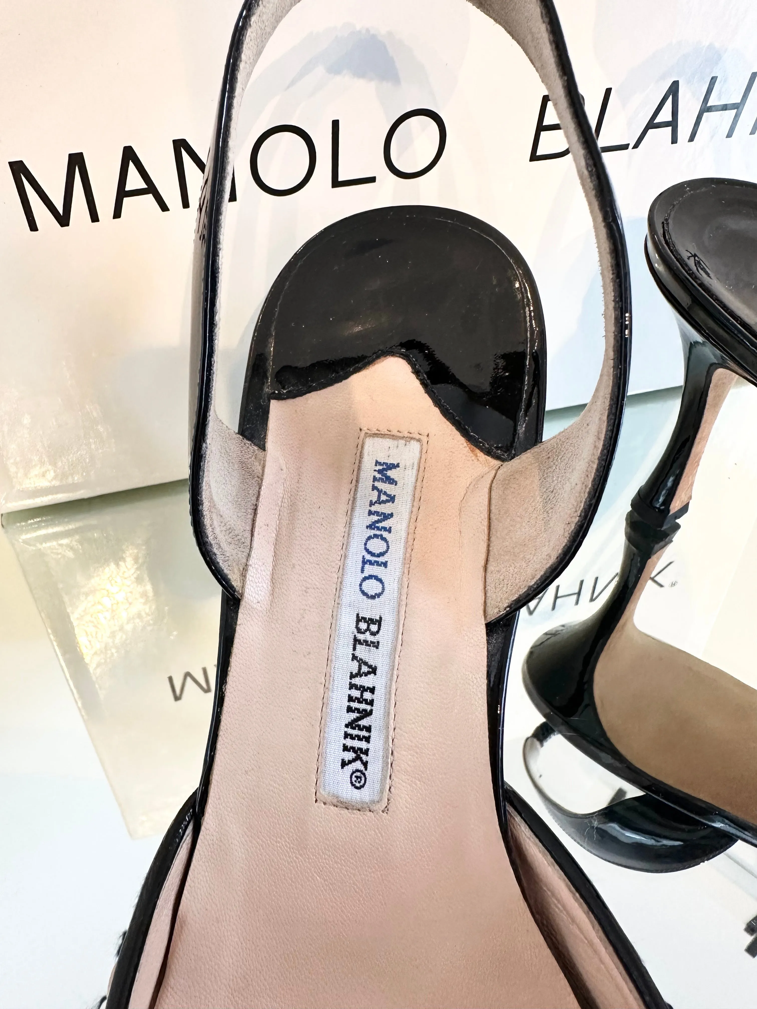 MANOLO BLAHNIK Patent Leather Slides