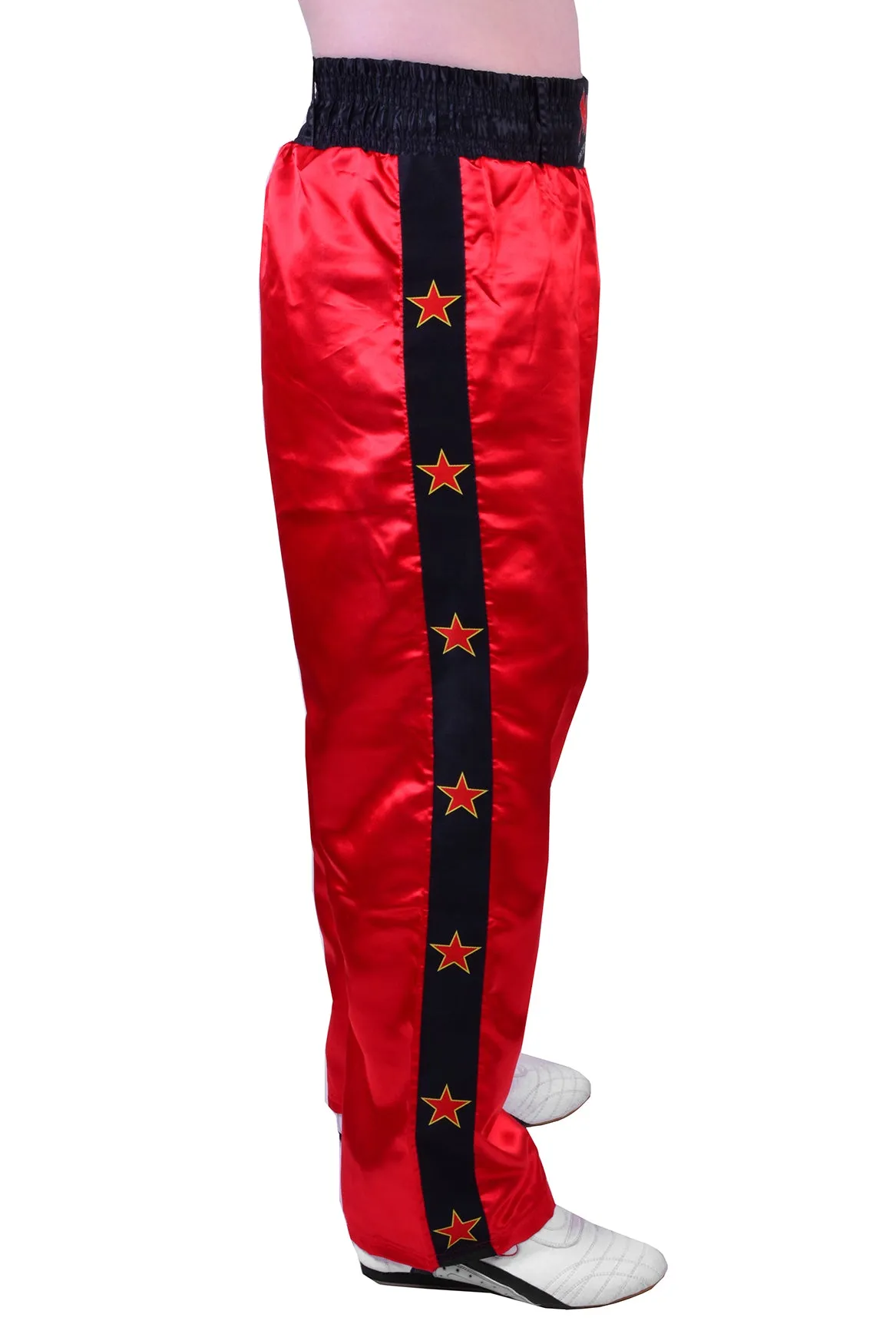 MAR-087A | Red & Black Kickboxing Trousers w/ Embroidered Writing