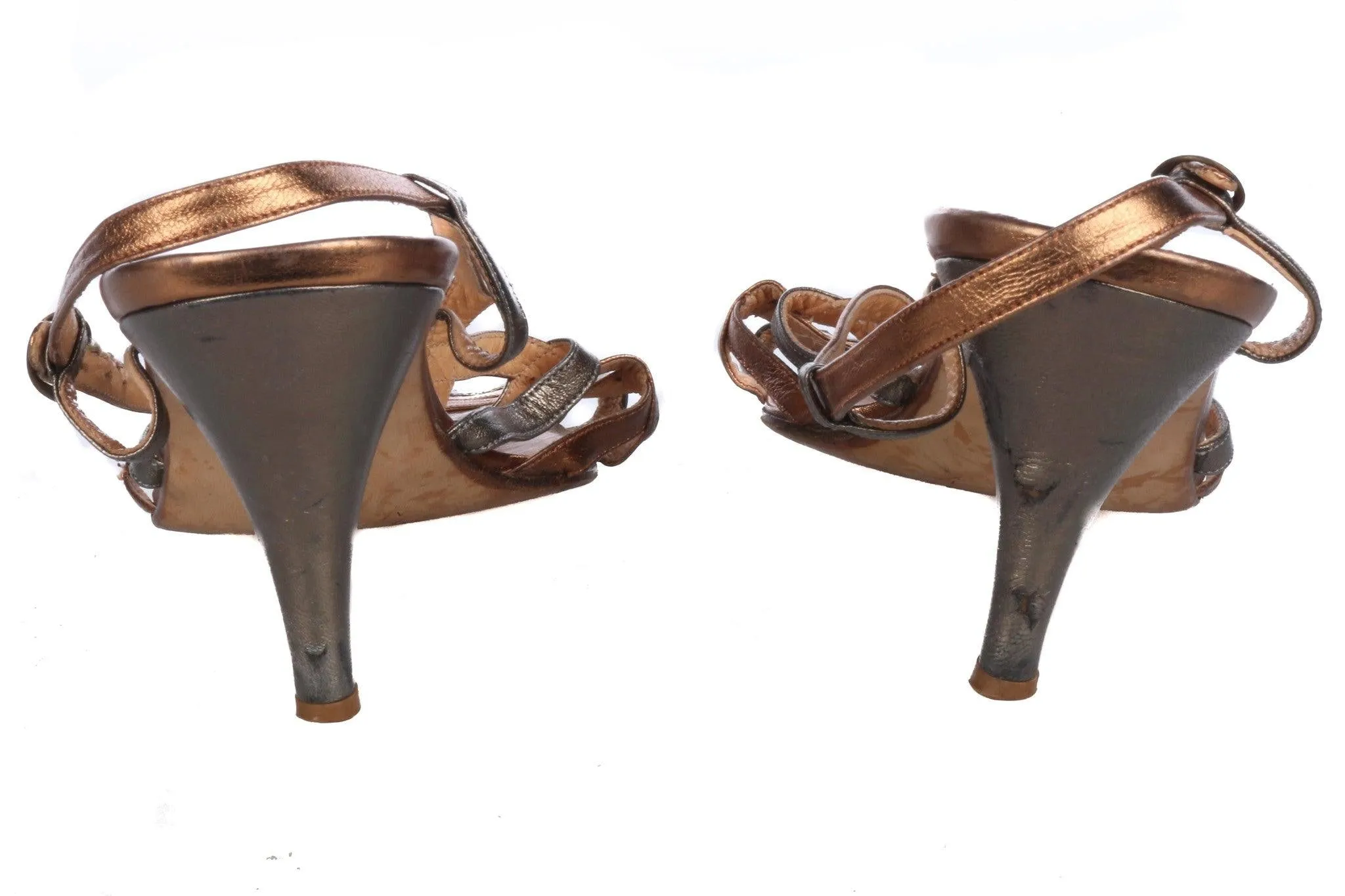 Maud Frizon Vintage Slingbacks Bronze and Silver Leather Shoes Size 37 1/2.