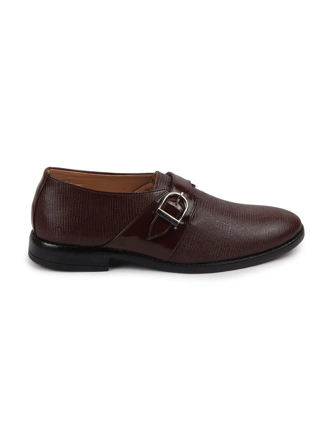 Men Brown Monk Single Strap Party Wear Shoes