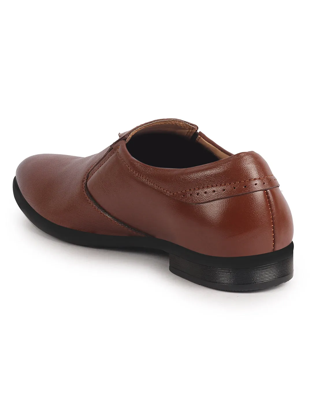 Men Tan Genuine Leather Broad Feet Formal Slip On Shoe|Work Wear|Comfort for Office|Anti Skid Sole