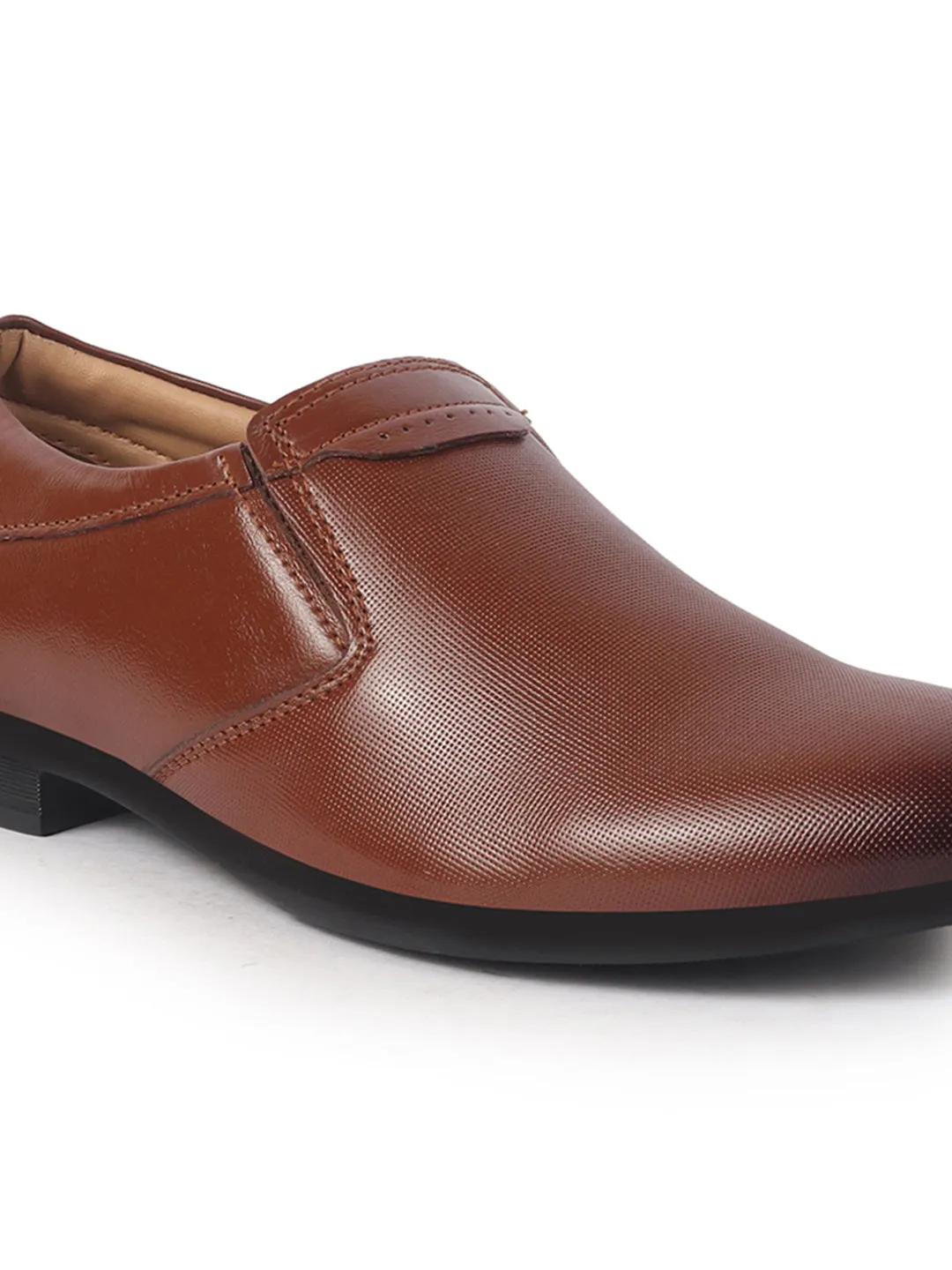 Men Tan Genuine Leather Broad Feet Formal Slip On Shoe|Work Wear|Comfort for Office|Anti Skid Sole