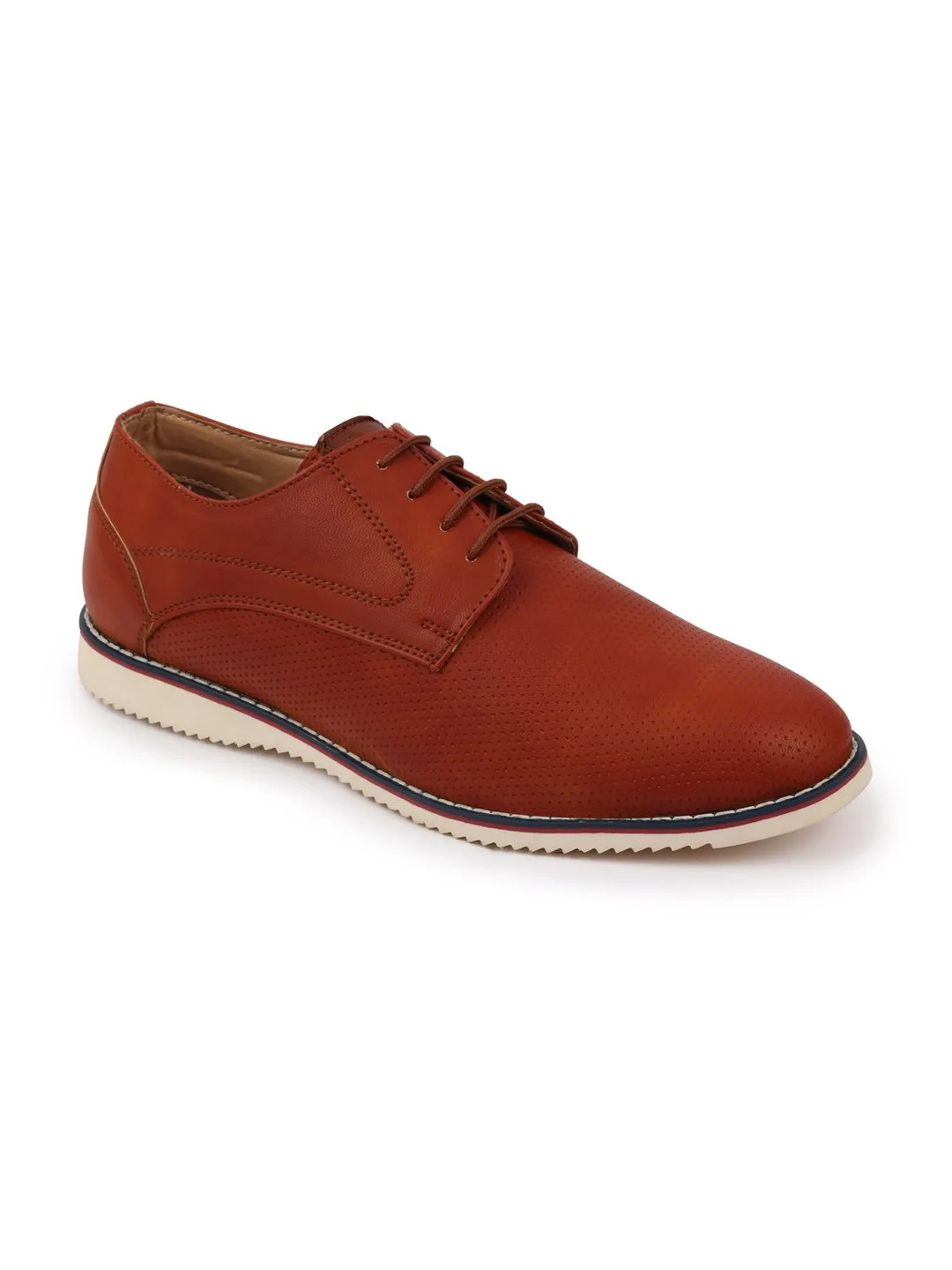 Men Tan Welted Casual Lace Up Shoes