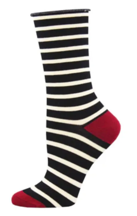 Men's Bamboo Sailor Stipe Crew Sock -Black/White