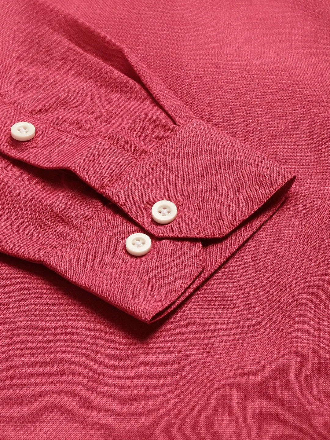 Mens Cotton Linen Coral Pink Chinese Collar Shirt - Sojanya