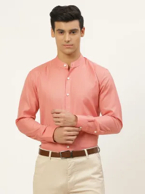 Mens Cotton Linen Peach Chinese Collar Shirt - Sojanya