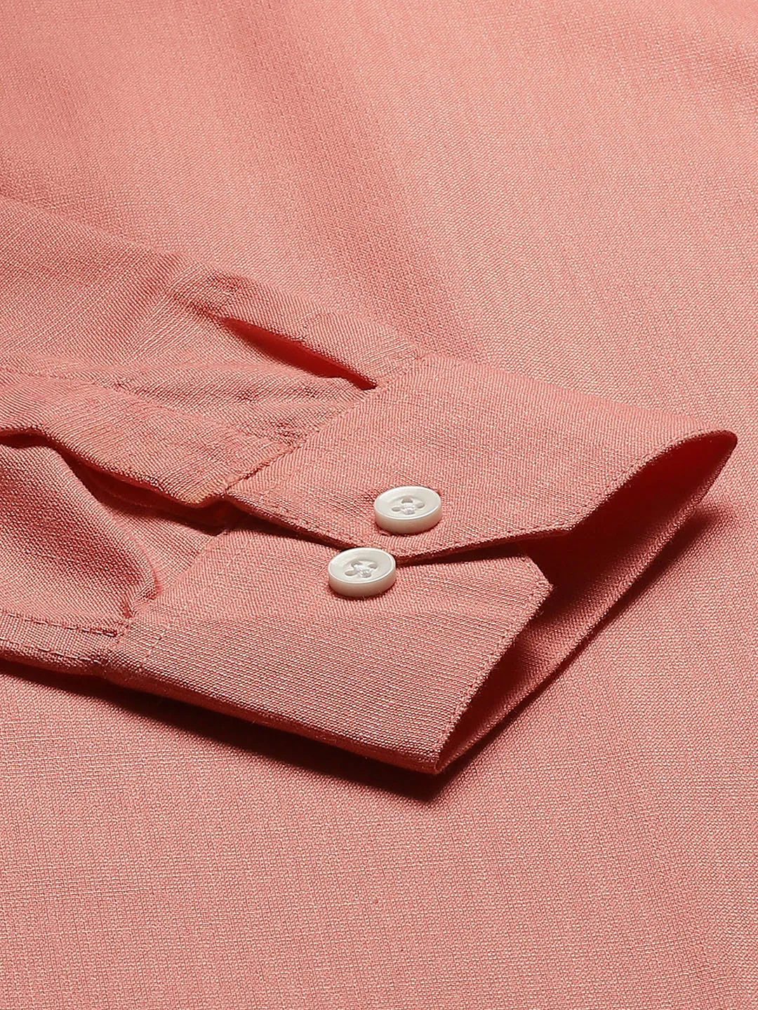 Mens Cotton Linen Peach Chinese Collar Shirt - Sojanya