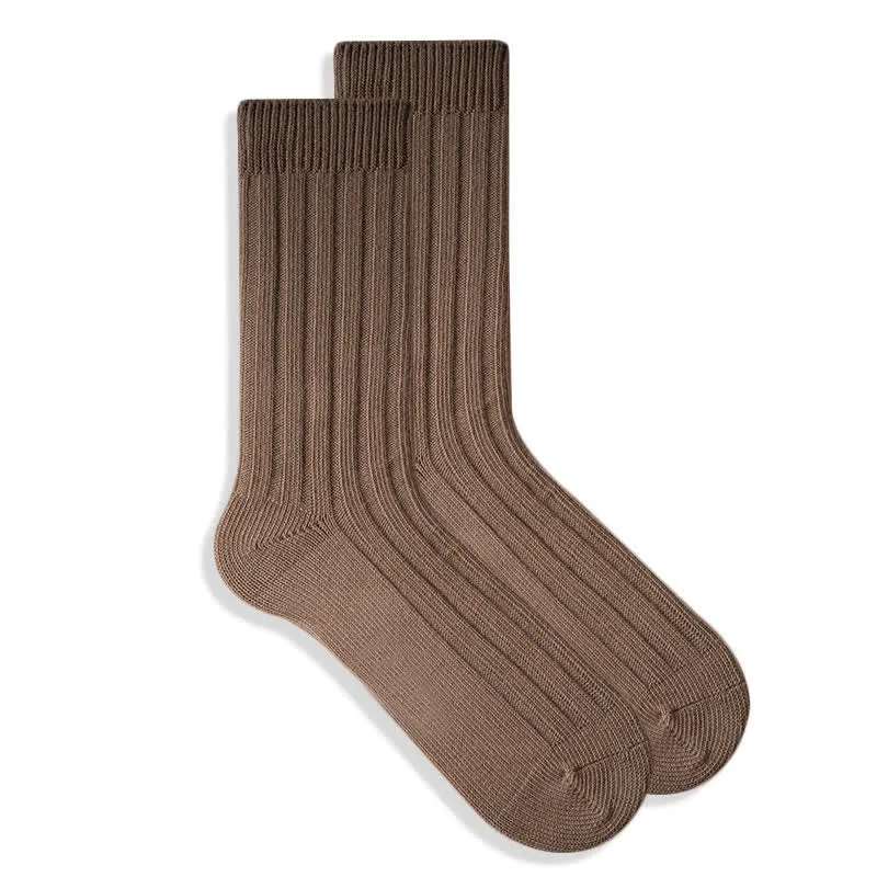 Men's Finely Ribbed Solid Color Cotton Socks