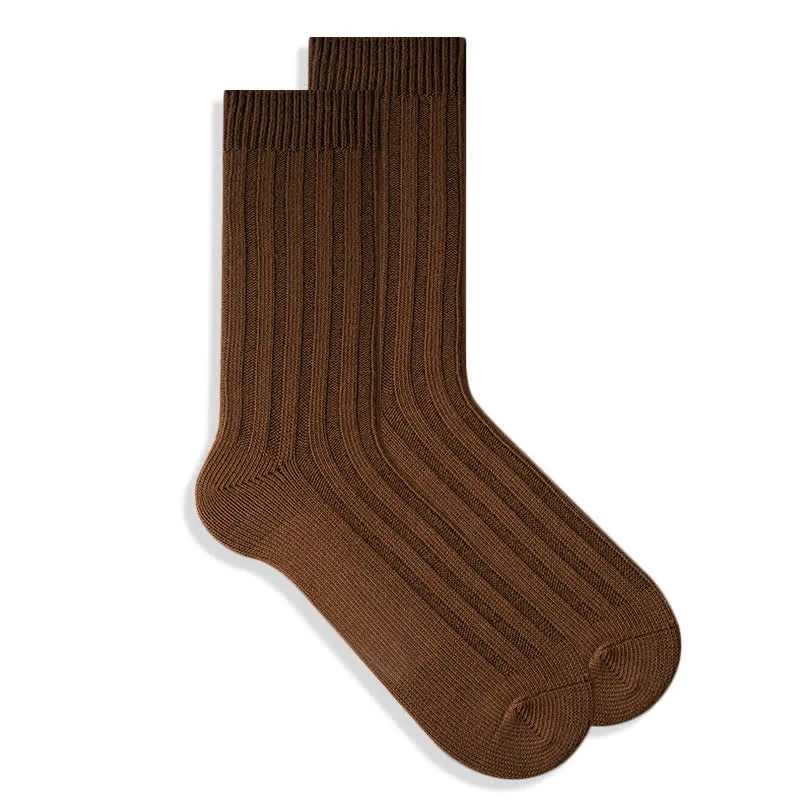 Men's Finely Ribbed Solid Color Cotton Socks