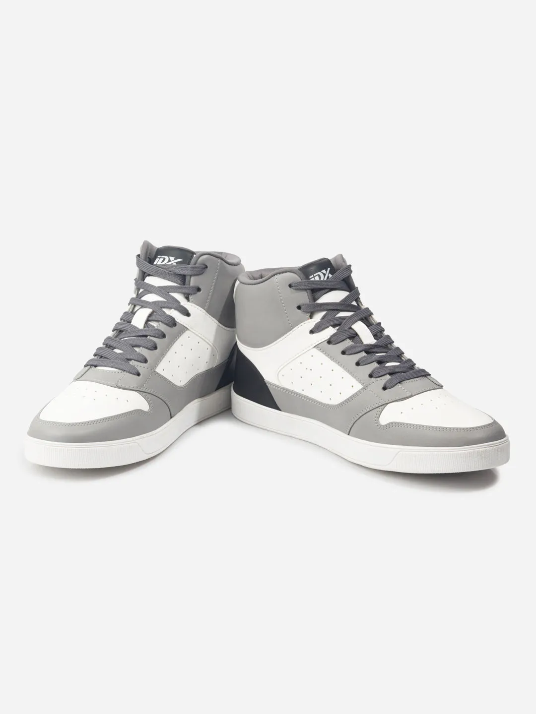 Men's Grey White Ankle Top Lace Up Sneakers (IX6014)