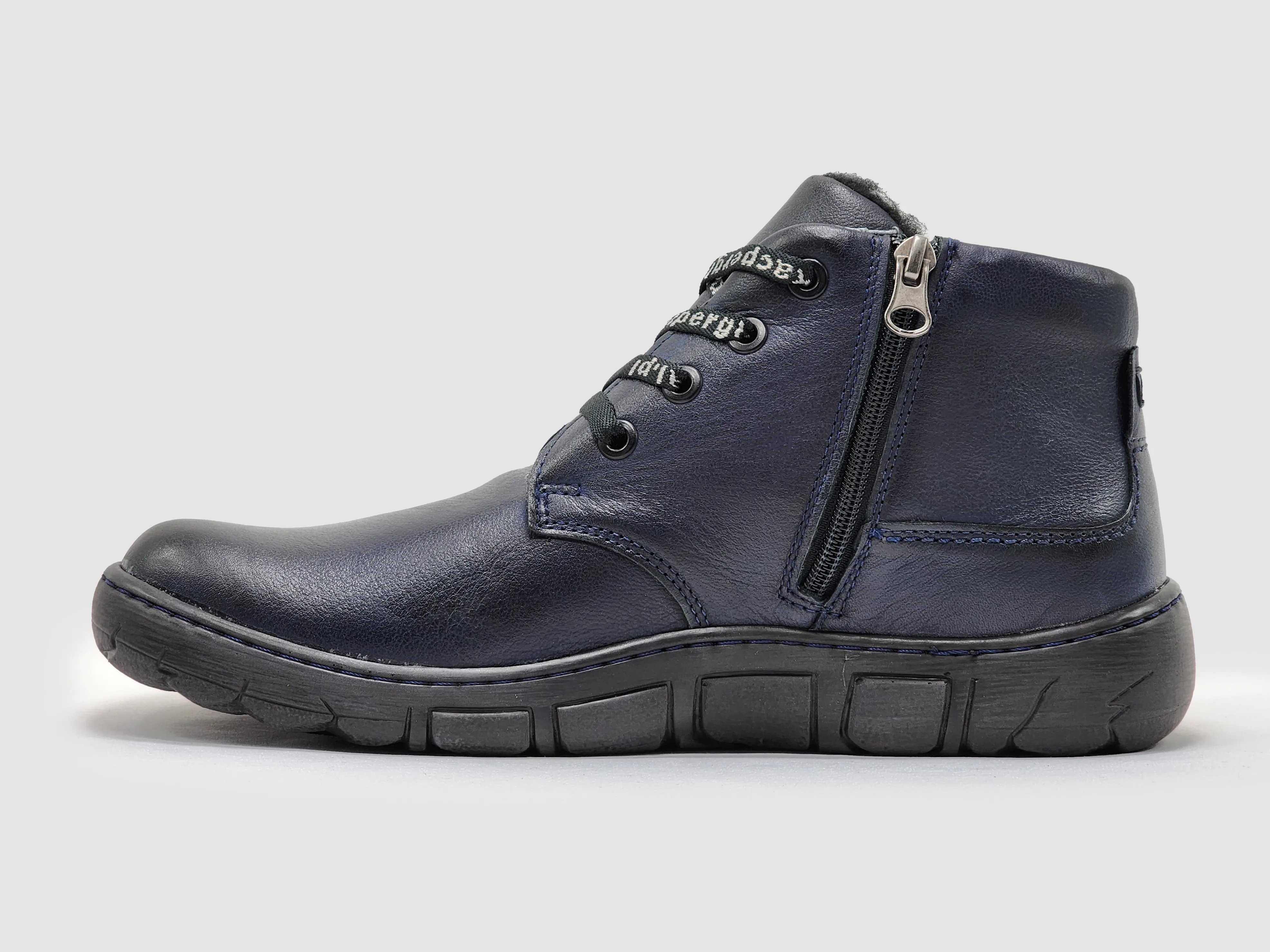 Men's Original Thick-Wool Lined Zip-Up Leather Boots - Navy