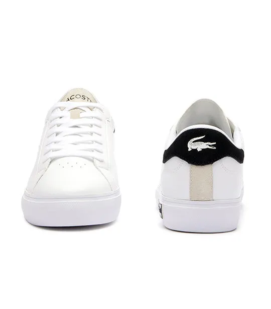 Men's Powercourt Logo Tongue Leather Trainers  White/Black