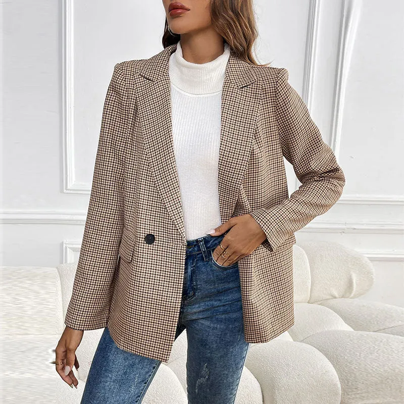 METAVERSMALL foreign trade women's spring and autumn new casual blazer button lapel long sleeve pocket business jacket