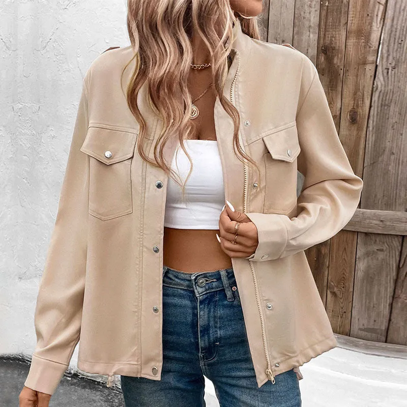 METAVERSMALL New Hot Trade 2025 New Spring and Autumn 2025 Women's Clothing  Stand-up Collar Solid Color Jacket Women