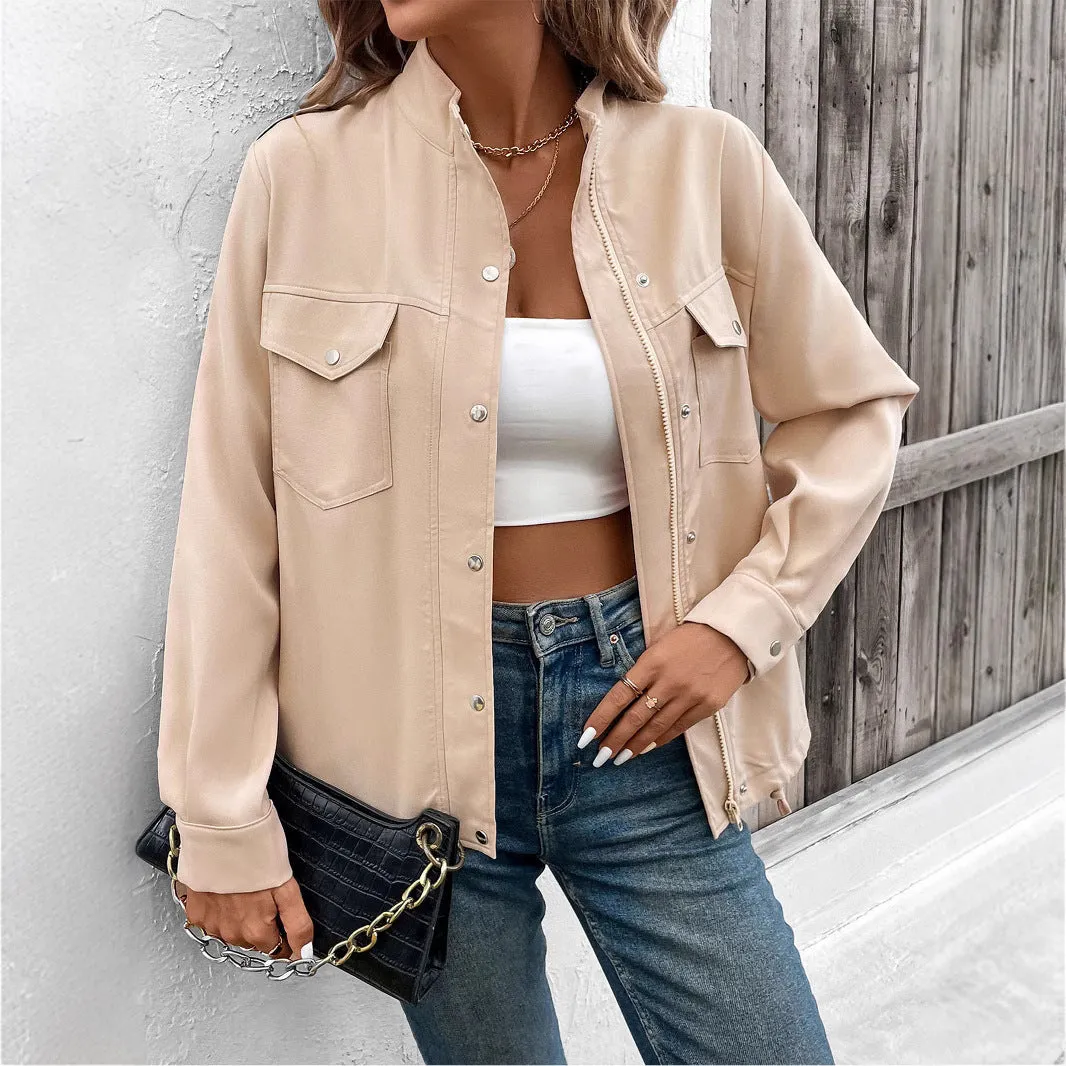 METAVERSMALL New Hot Trade 2025 New Spring and Autumn 2025 Women's Clothing  Stand-up Collar Solid Color Jacket Women