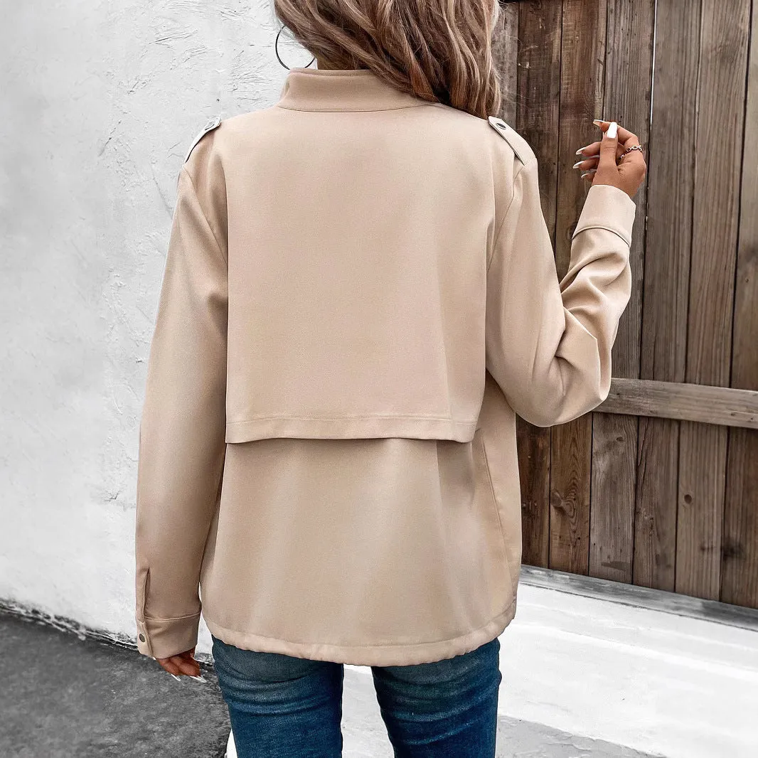 METAVERSMALL New Hot Trade 2025 New Spring and Autumn 2025 Women's Clothing  Stand-up Collar Solid Color Jacket Women