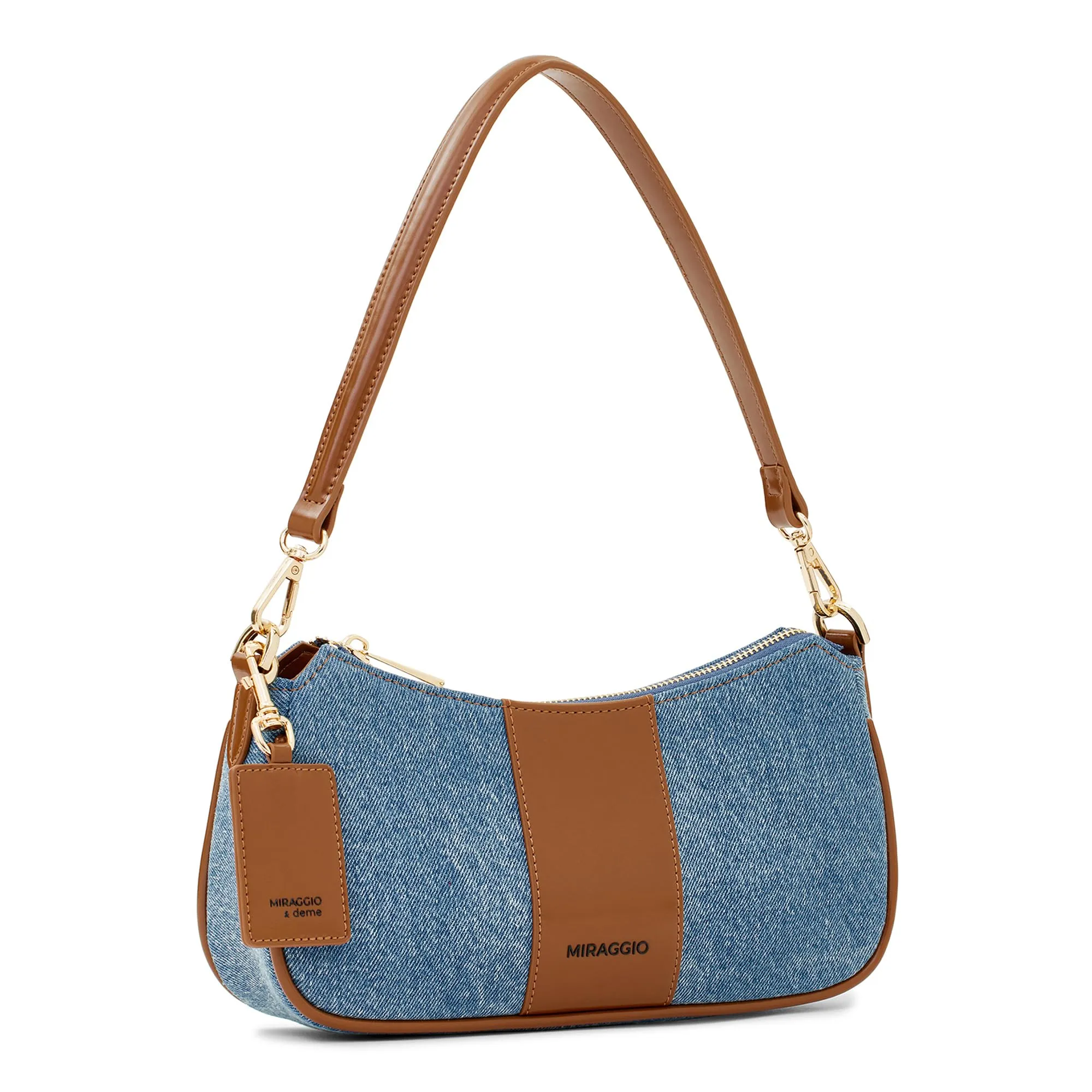 Miraggio Bella Denim Shoulder Bag with Adjustable & Detachable Sling/Crossbody Strap for Women (Denim & Brown)