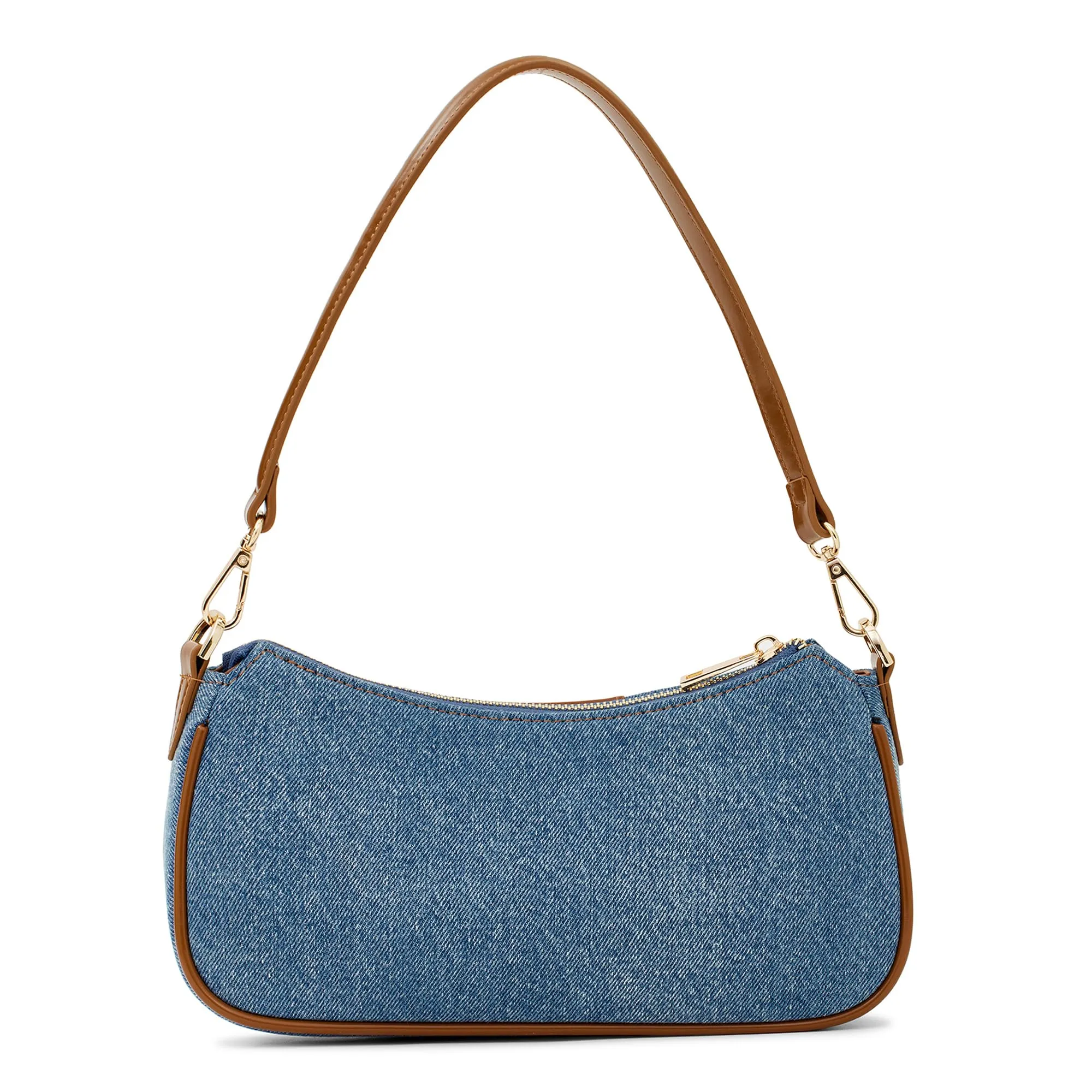 Miraggio Bella Denim Shoulder Bag with Adjustable & Detachable Sling/Crossbody Strap for Women (Denim & Brown)