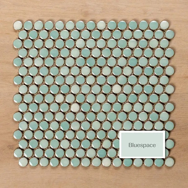 Mooloolaba Gloss Mint Porcelain Penny Round Mosaic Tile 20x20mm SINGLE SHEET